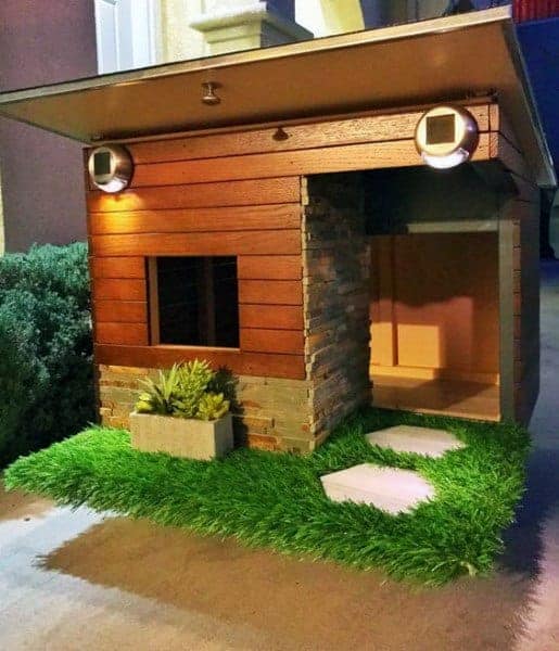 Turf Grass With Wood Construction And Stone Cool Dog Houses